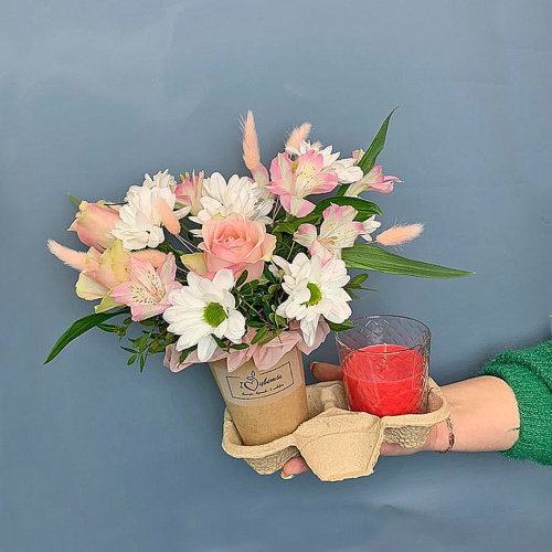 Сет "Ароматный". Набор стаканчики с цветами и аромасвечой арт. 70341