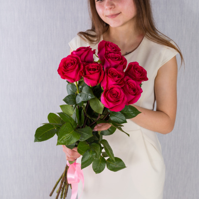 Букет из 9 розовых роз с крупным бутоном 60 см, 36399